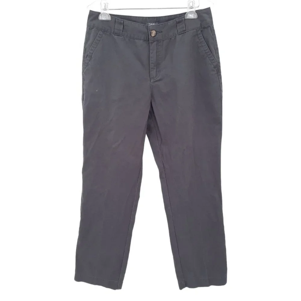 Cabelas Gray Stretch Cotton Chino Pant Size 12 High Waist Straight Leg Gunpowder